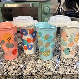 Set of 4 Starbucks Easter themed 16oz cups w/lids. never used